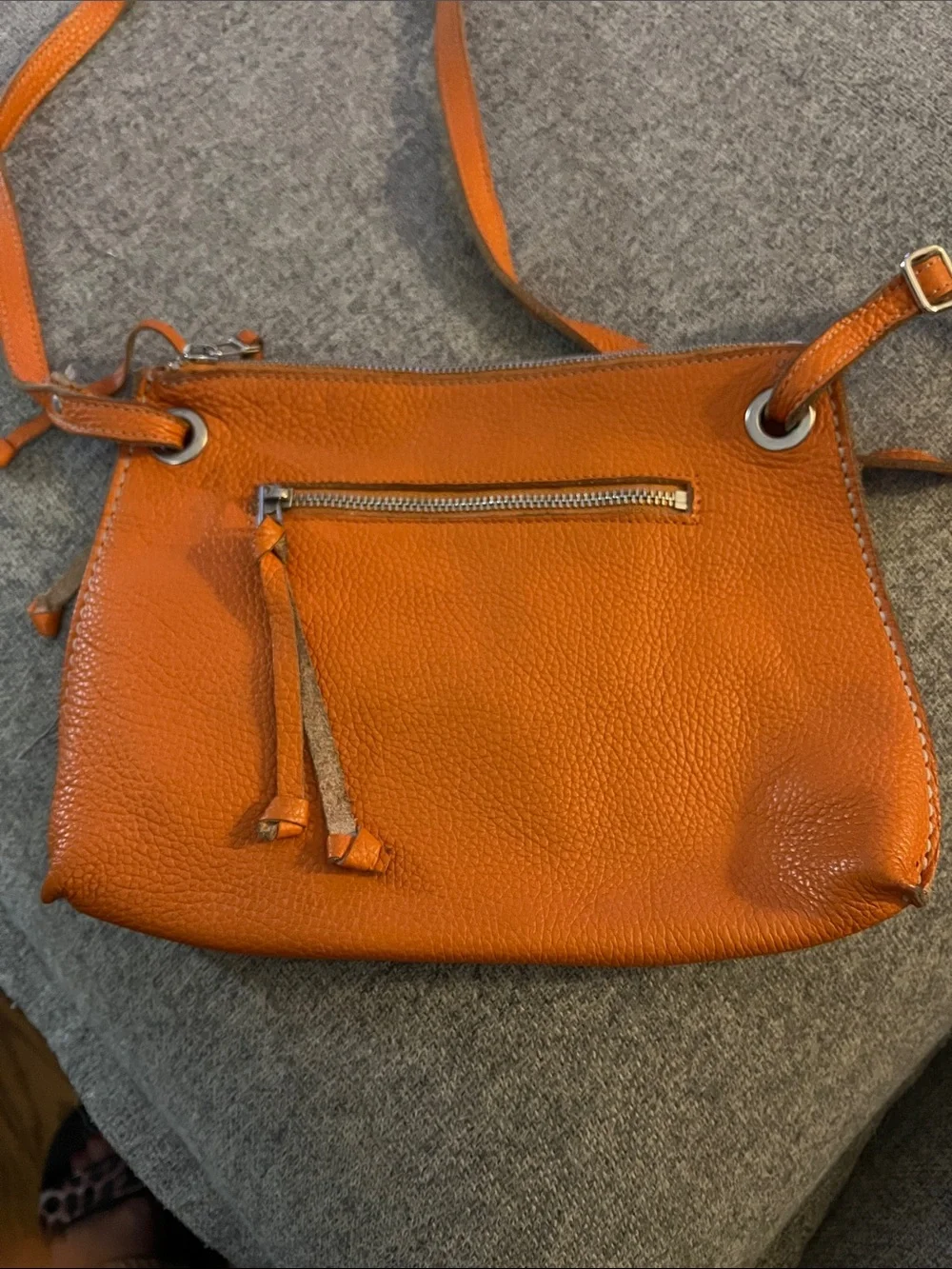 Roots Orange Pebbled Leather Crossbody Bag